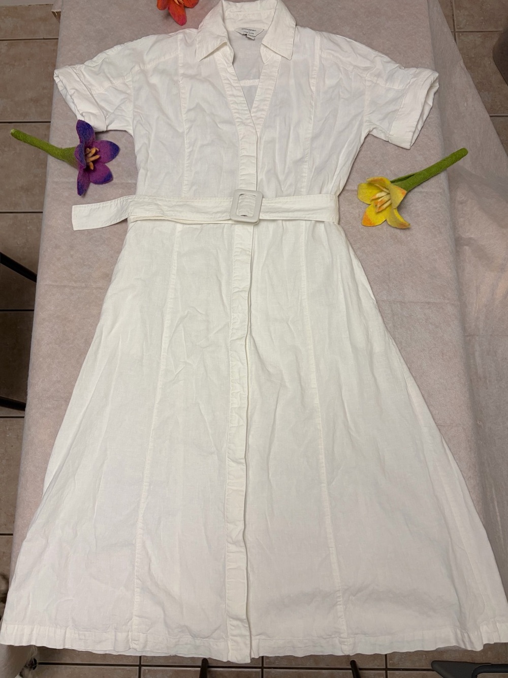 Banana Republic White Belted Shirt Midi Dress